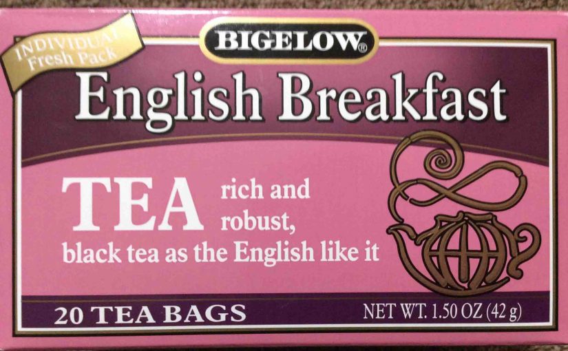 Picture of the top of a 1.5 ounce box of Bigelow English Breakfast Tea.