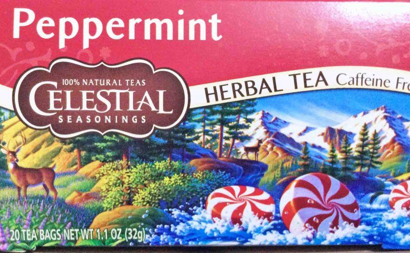 Picture of a 20-count 1.1 ounce box of Celestial Peppermint Herbal Tea.