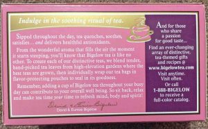Picture of the back of a 1.5 ounce box of Bigelow English Breakfast Tea.
