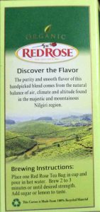 Picture of the Brewing Instructions as displayed on a box of Organic India Green Tea from Red Rose, 20 Count Box