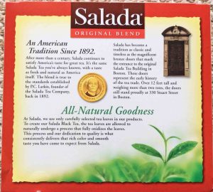 Bottom view picture of an 8-ounce box of Salada Original Blend Black Tea. 