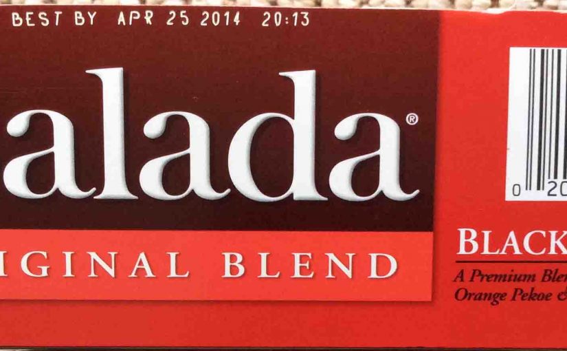 Picture of the UPC symbol side of a 100-count box of Salada All Natural Black Tea.